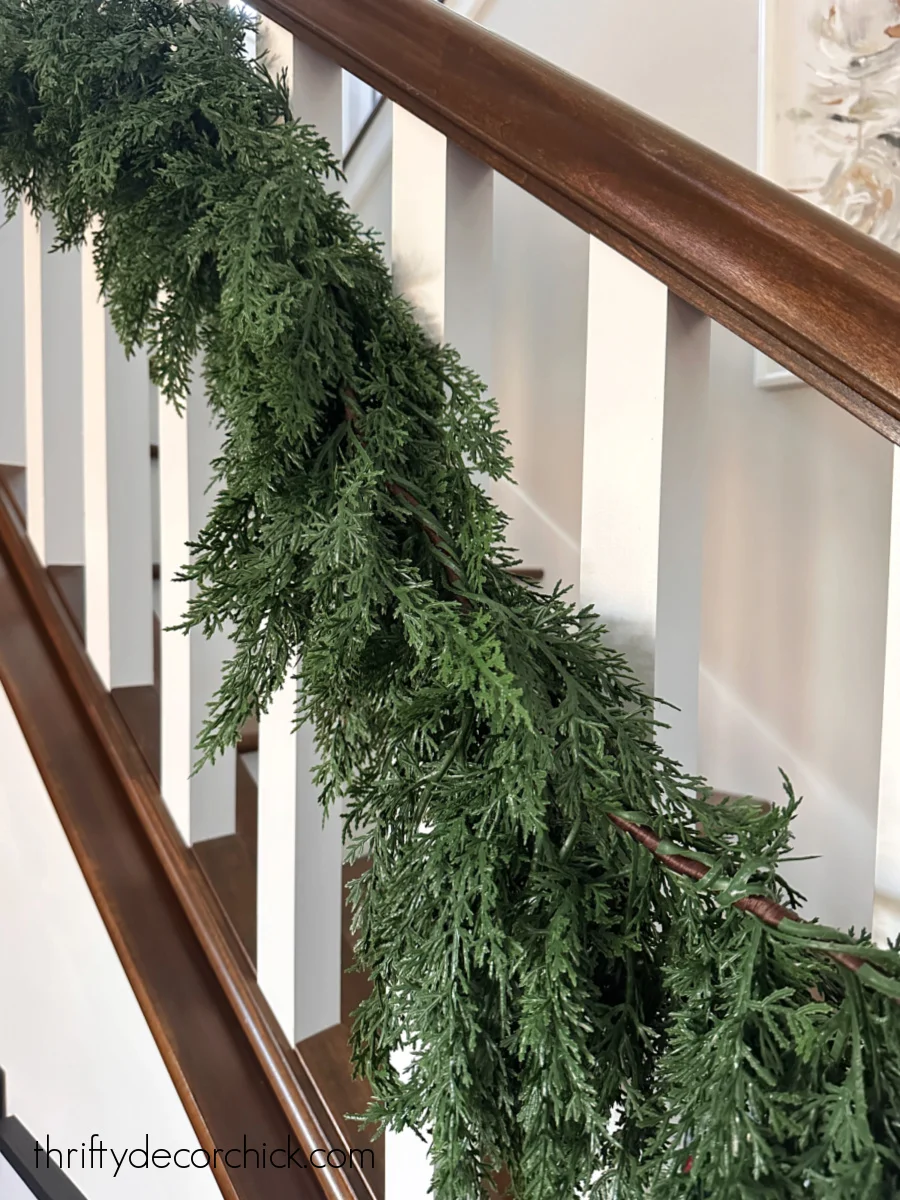 thick cedar garland on stairs